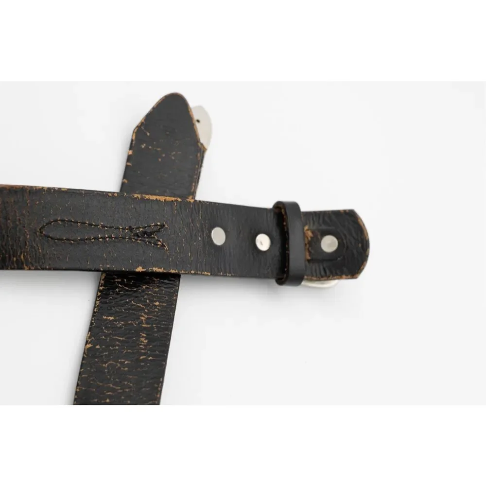 Vintage‎ Black Leather Belt Solid Brass Buckle Men’s Size 40 Distressed